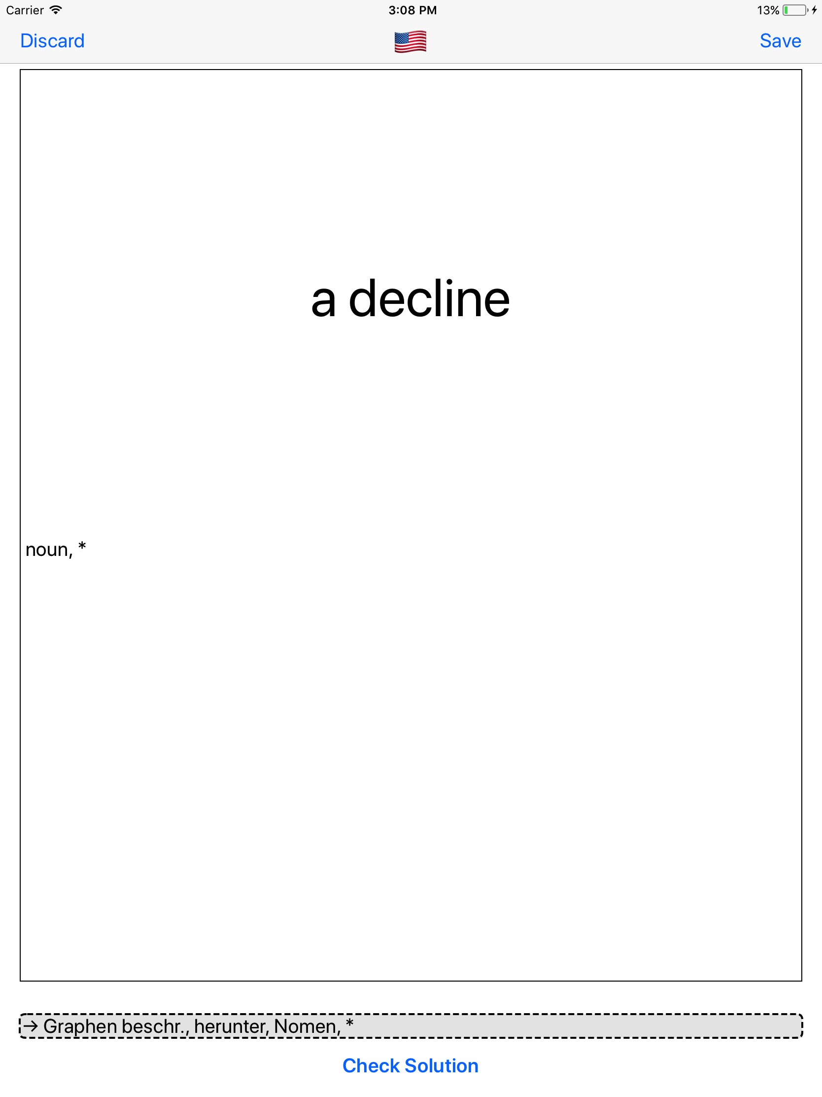 Trainer requests for foreign language translation(s) of the vocable 'a decline'.